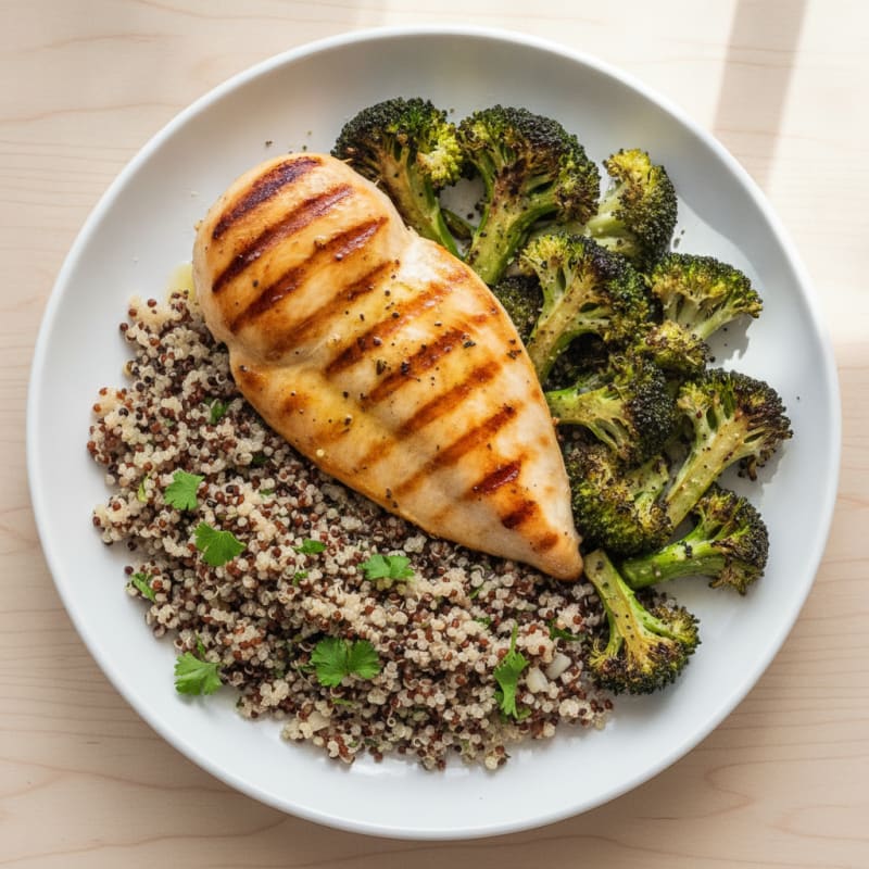 Grilled Chicken Breast with Quinoa and Roasted Broccoli