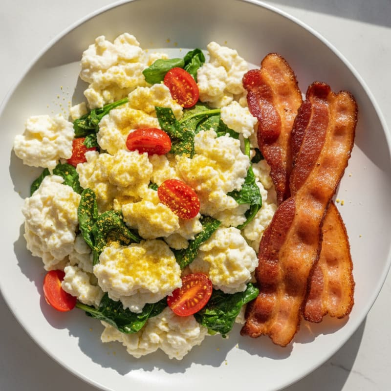 Egg White Spinach Scramble with Turkey Bacon
