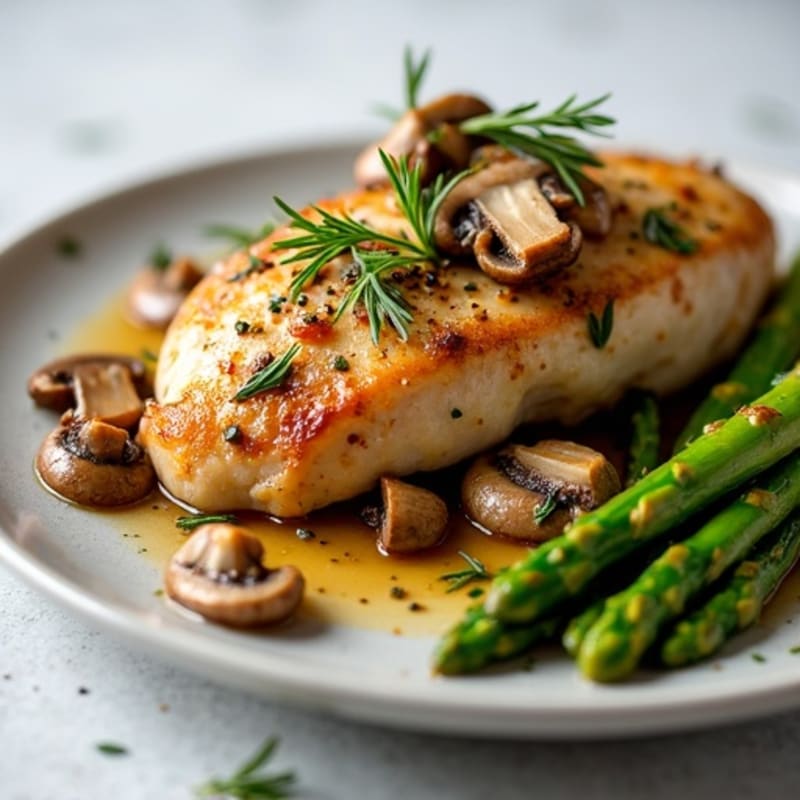 Garlic Butter Roasted Chicken and Mushrooms with Roasted Asparagus
