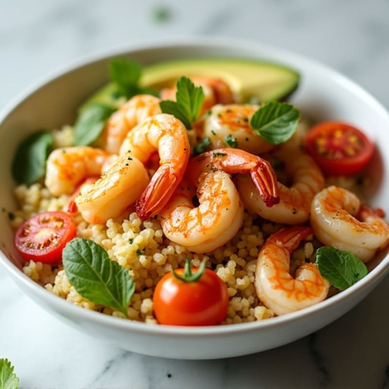 Spicy Shrimp and Cauliflower Rice Bowl with Creamy Avocado Dressing