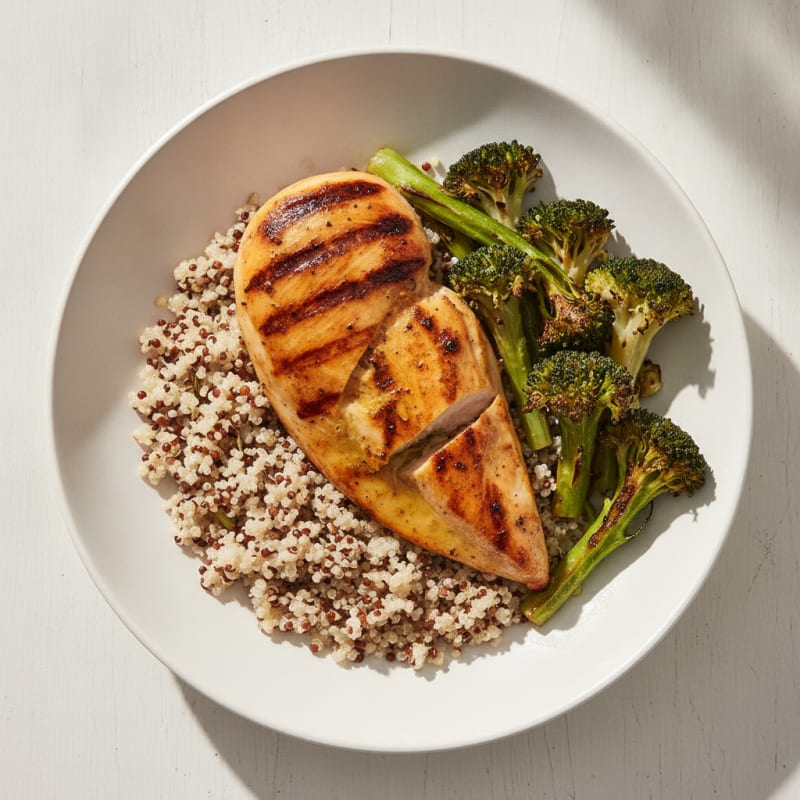 Grilled Chicken Breast with Quinoa and Roasted Broccoli