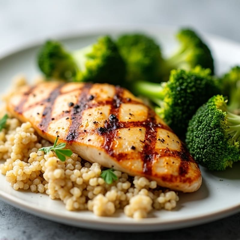 Grilled Chicken Breast with Quinoa and Roasted Broccoli