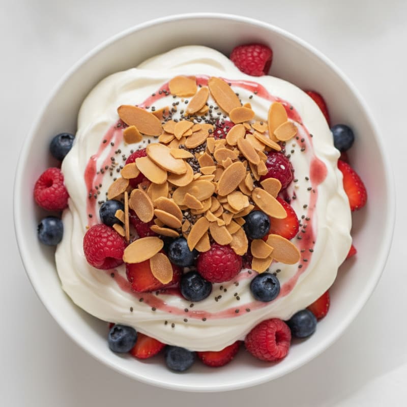 Creamy Greek Yogurt Protein Parfait with Mixed Berries and Almonds