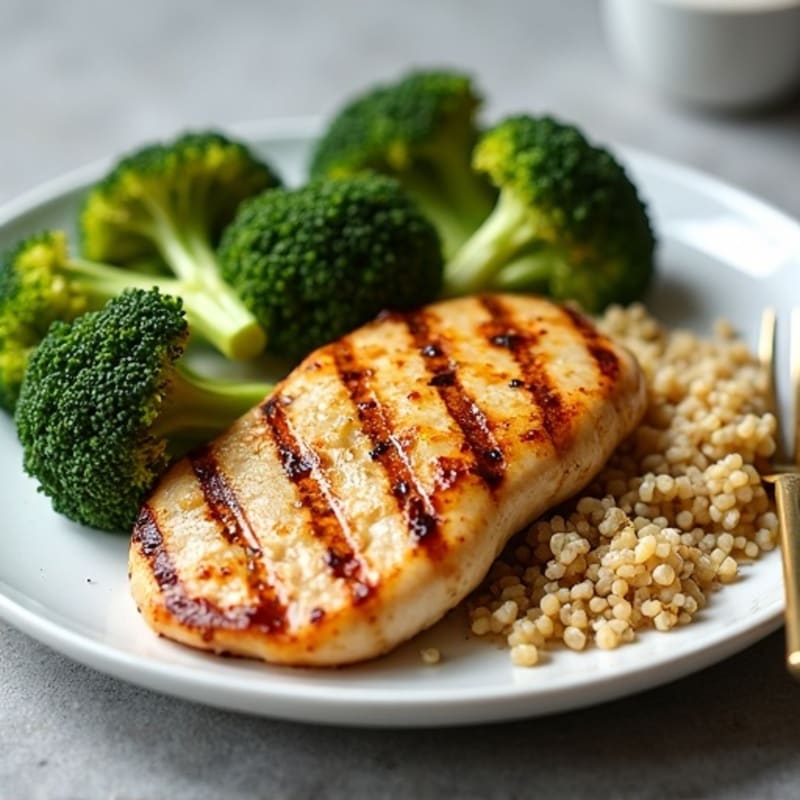Grilled Chicken Breast with Roasted Broccoli and Quinoa