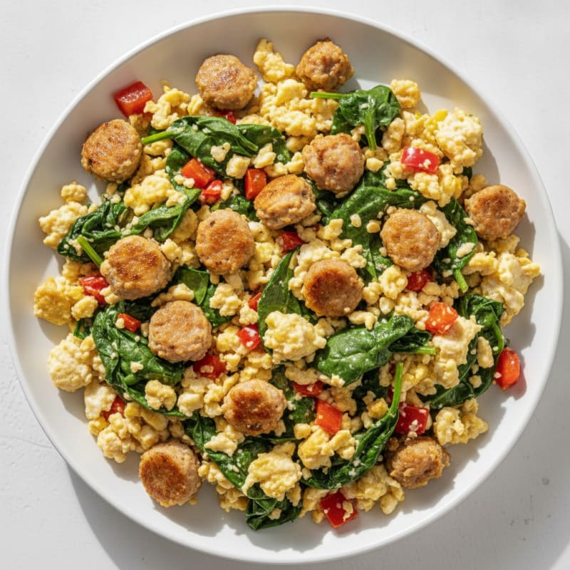 Egg White Scramble with Turkey Sausage and Spinach
