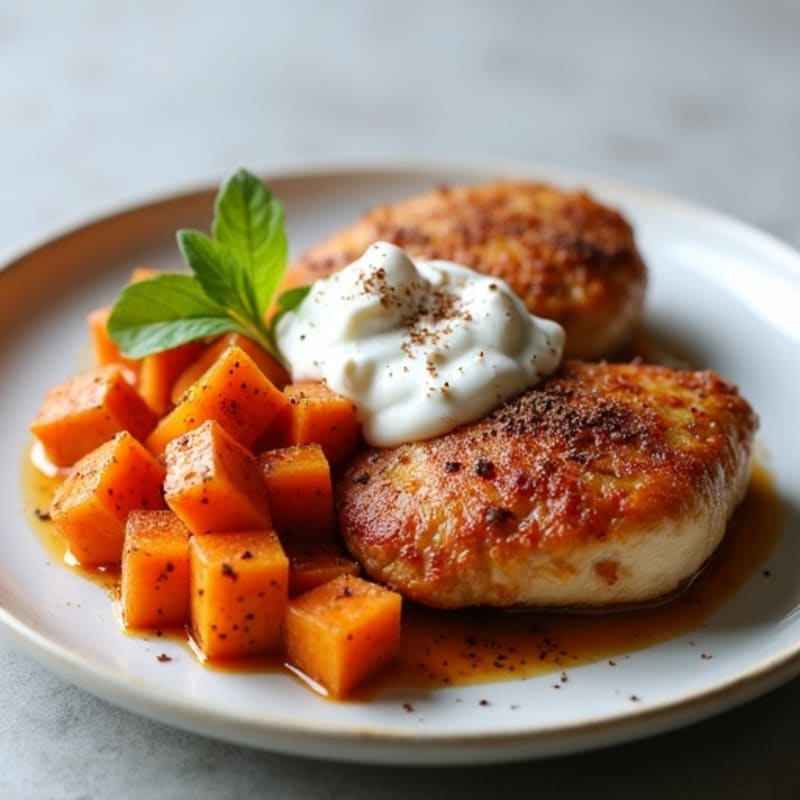 Crispy Baked Chicken Thighs with Cinnamon-Spiced Roasted Sweet Potatoes