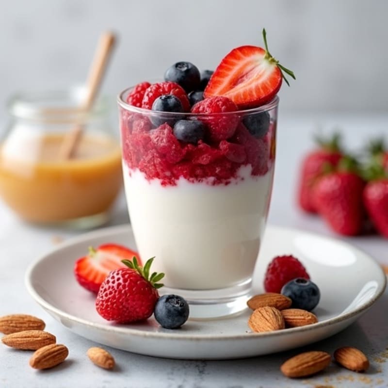 Greek Yogurt Protein Parfait with Mixed Berries and Almonds