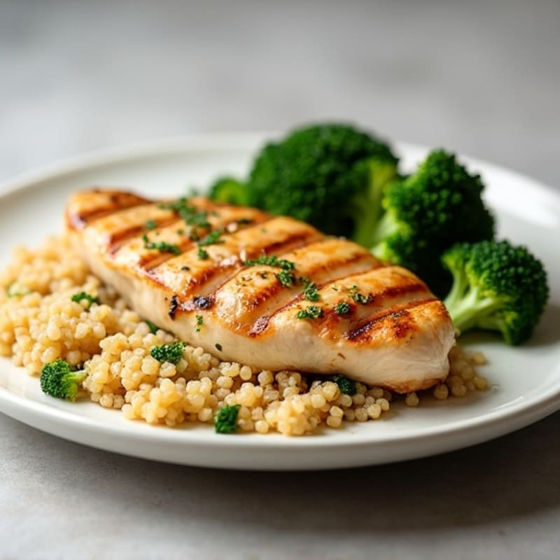 Grilled Chicken Breast with Quinoa and Roasted Broccoli