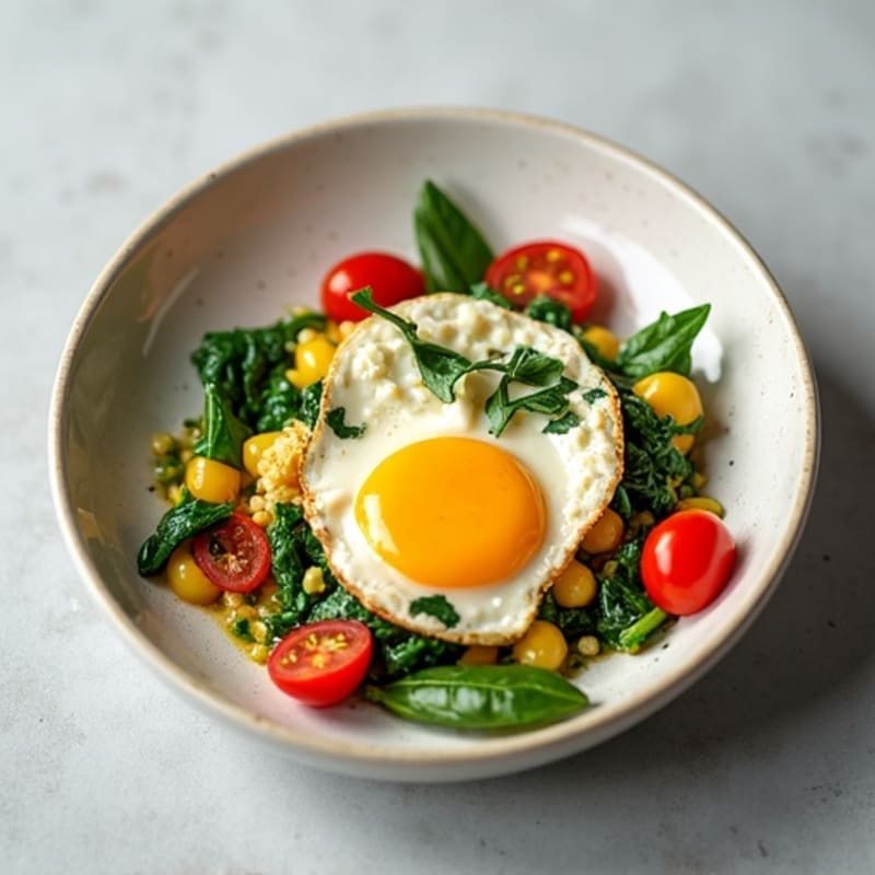 Egg White Spinach Scramble with Cherry Tomatoes