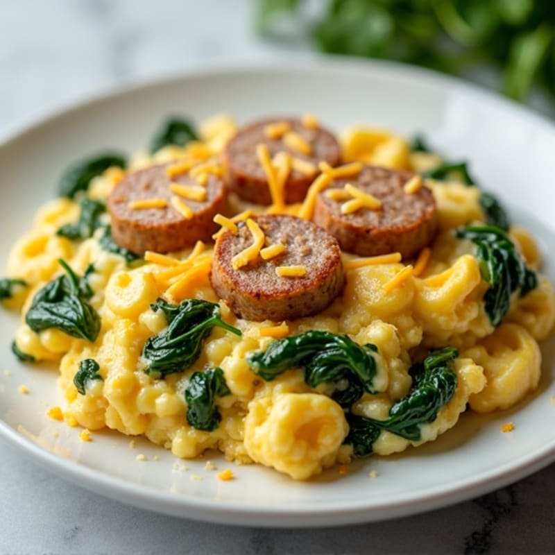 Egg White Scramble with Turkey Sausage and Sautéed Spinach