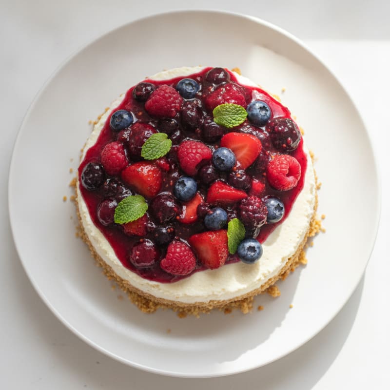 Greek Yogurt Protein Cheesecake with Mixed Berries