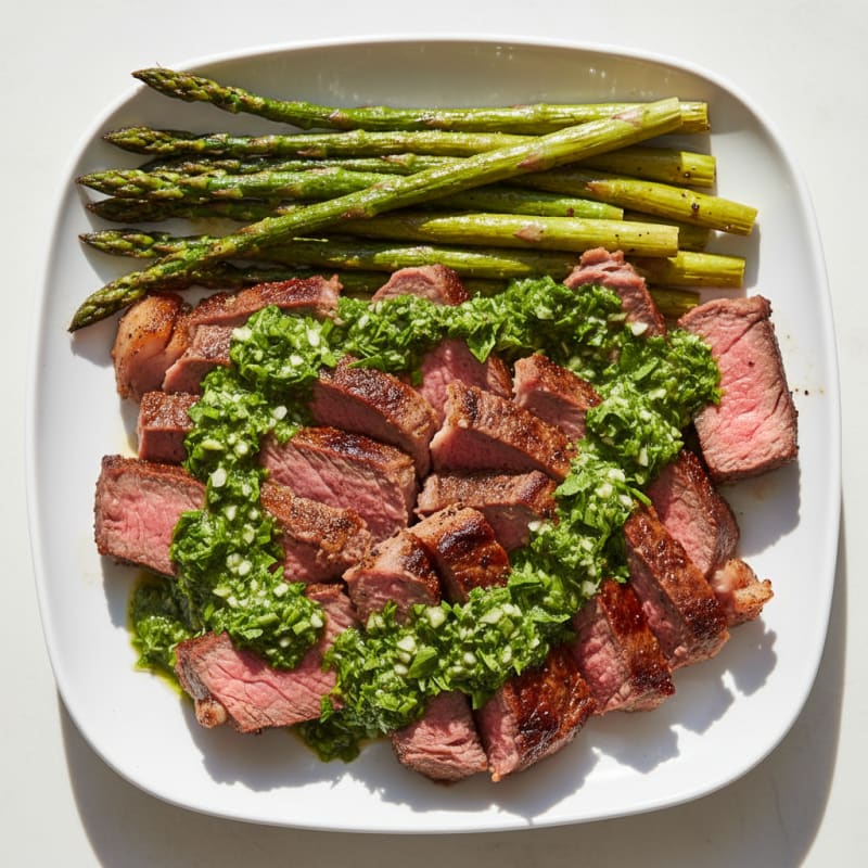 Flank Steak with Chimichurri and Roasted Asparagus