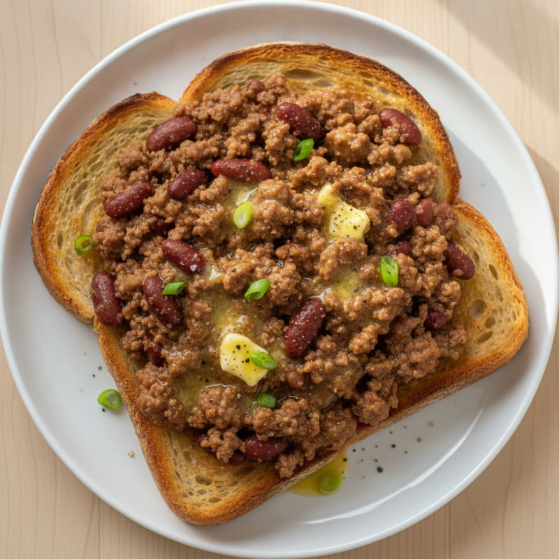 Buttery Loose Meat Hamburger and Chili Bean Toast