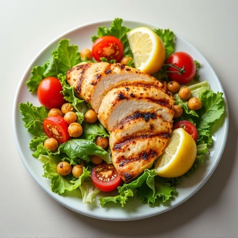 Grilled Chicken Breast Salad with Crunchy Romaine and Chickpeas