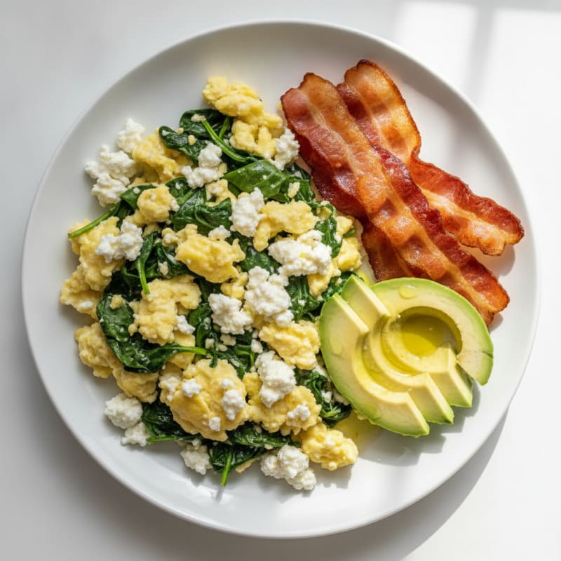 Cottage Cheese Scramble with Spinach and Turkey Bacon