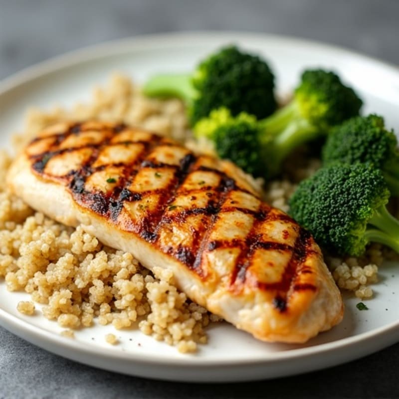 Grilled Chicken Breast with Quinoa and Roasted Broccoli