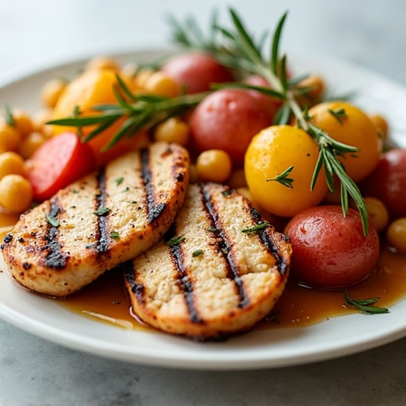 Herb-Roasted Red Potato and Garlic Medley with Grilled Chicken Strips