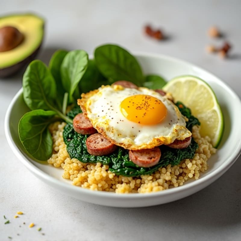 Egg White and Turkey Sausage Scramble with Spinach and Quinoa