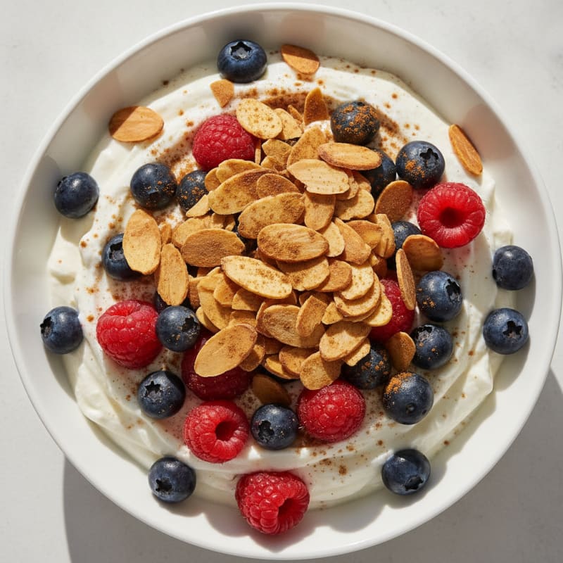 Greek Yogurt Protein Parfait with Mixed Berries and Almonds