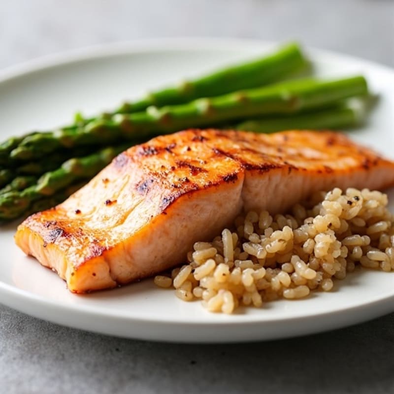 Seared Salmon with Steamed Asparagus and Brown Rice