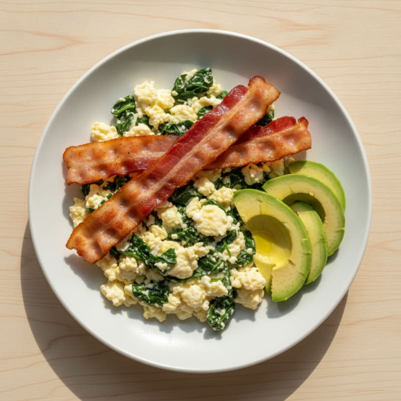 Crispy Turkey Bacon and Egg White Scramble with Spinach
