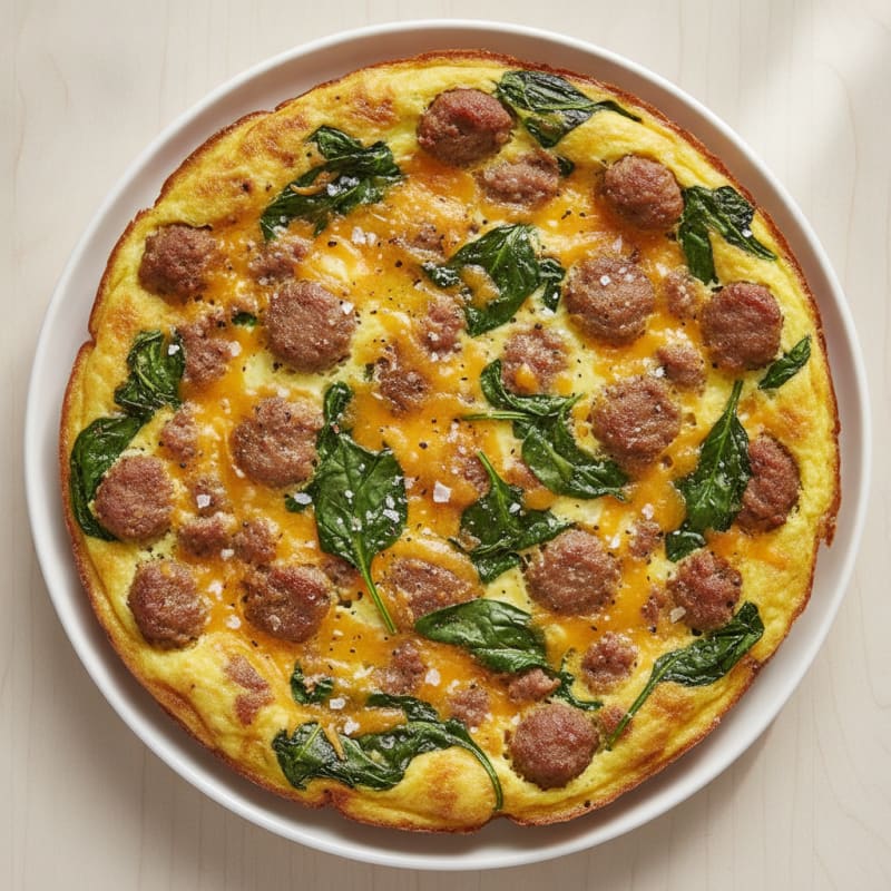 Air-Fried Sausage, Cheddar, and Spinach Frittata