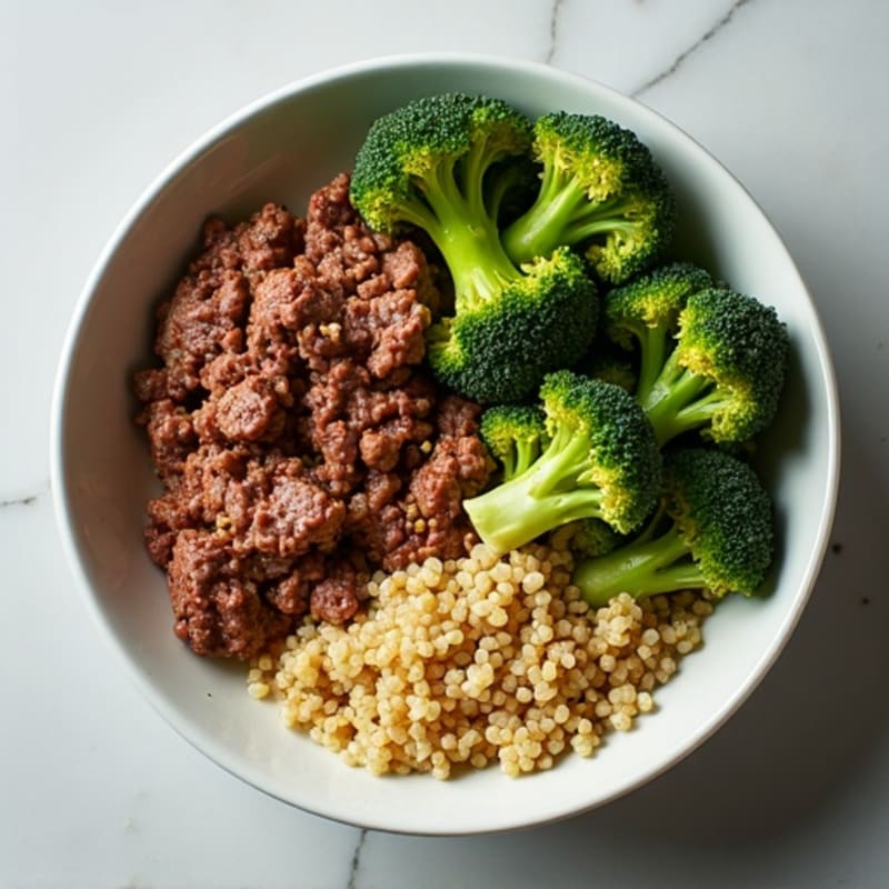 Ground Beef and Roasted Broccoli Bowl with Quinoa