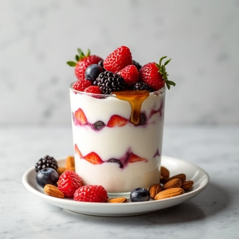 Greek Yogurt Protein Parfait with Mixed Berries and Almonds
