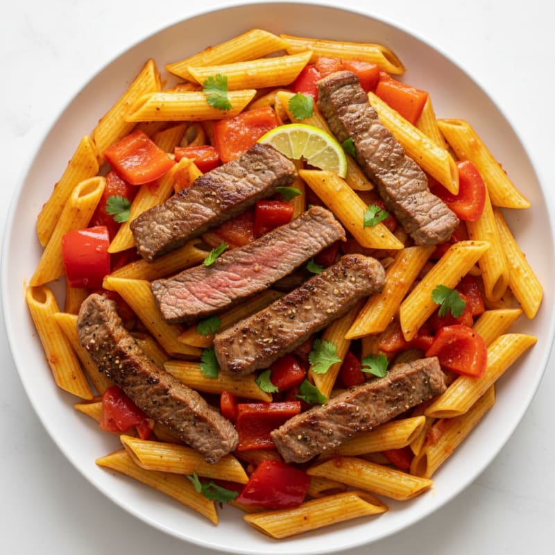 Pan-Seared Steak with Red Curry Penne