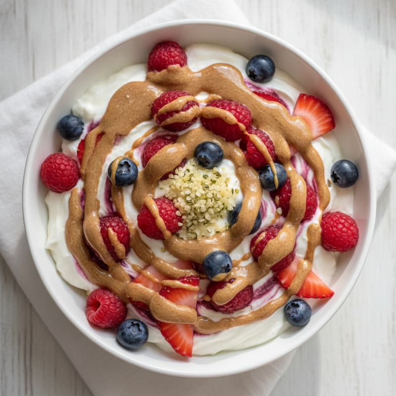 Greek Yogurt Protein Parfait with Mixed Berries and Almond Butter