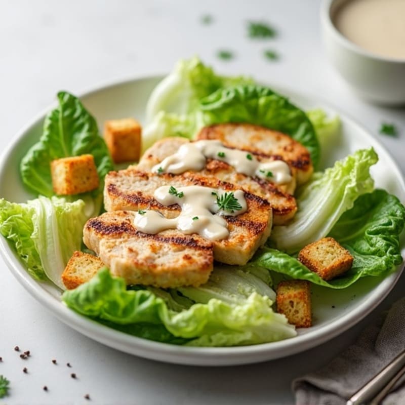 Crispy Romaine Salad with Grilled Chicken and Creamy Caesar Dressing