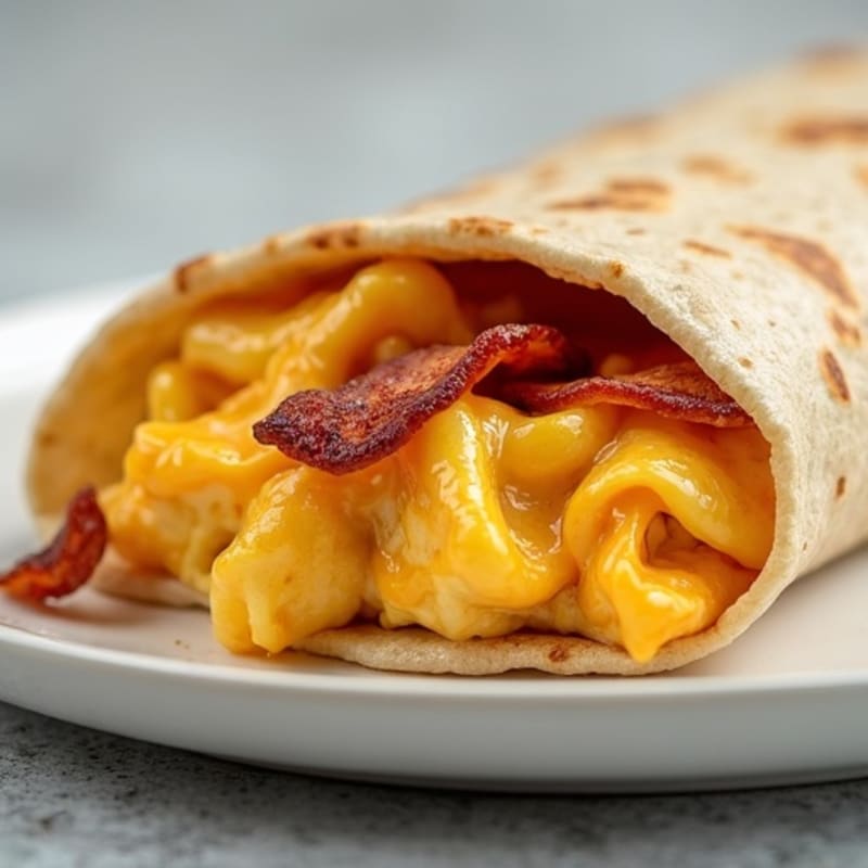 Scrambled Eggs, Crispy Bacon, and Melty Cheese High-Fiber Wrap