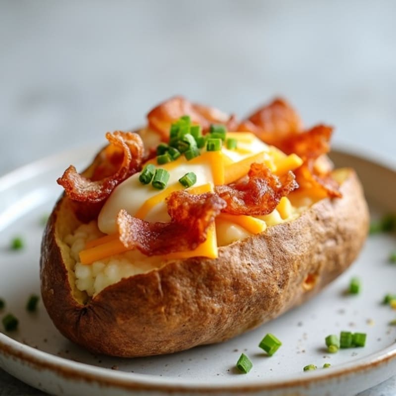 Crispy Twice-Baked Potato with Turkey Bacon and Sharp Cheddar