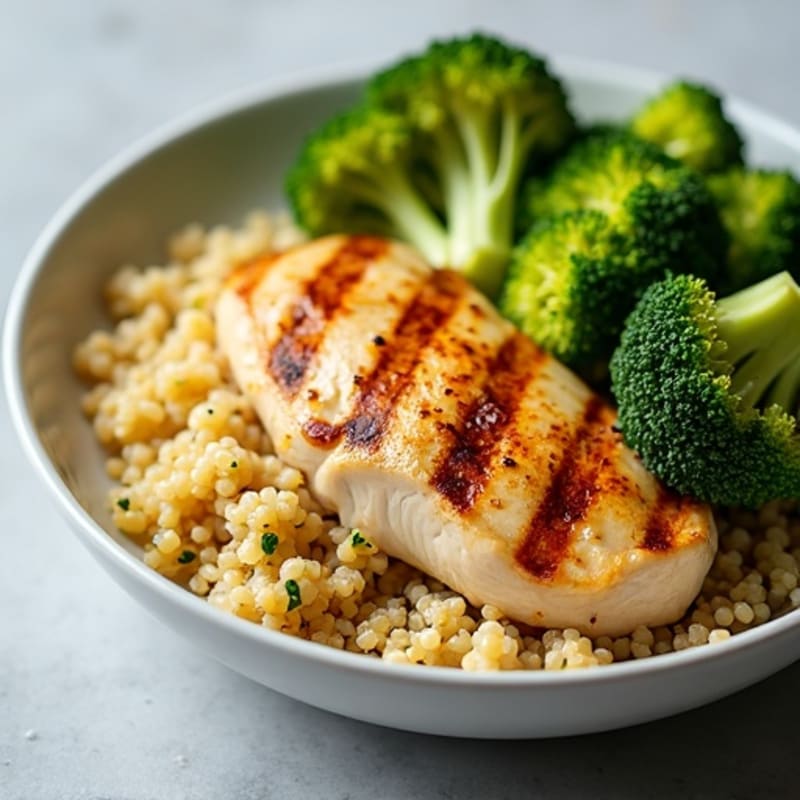 Grilled Chicken Breast with Quinoa and Roasted Broccoli