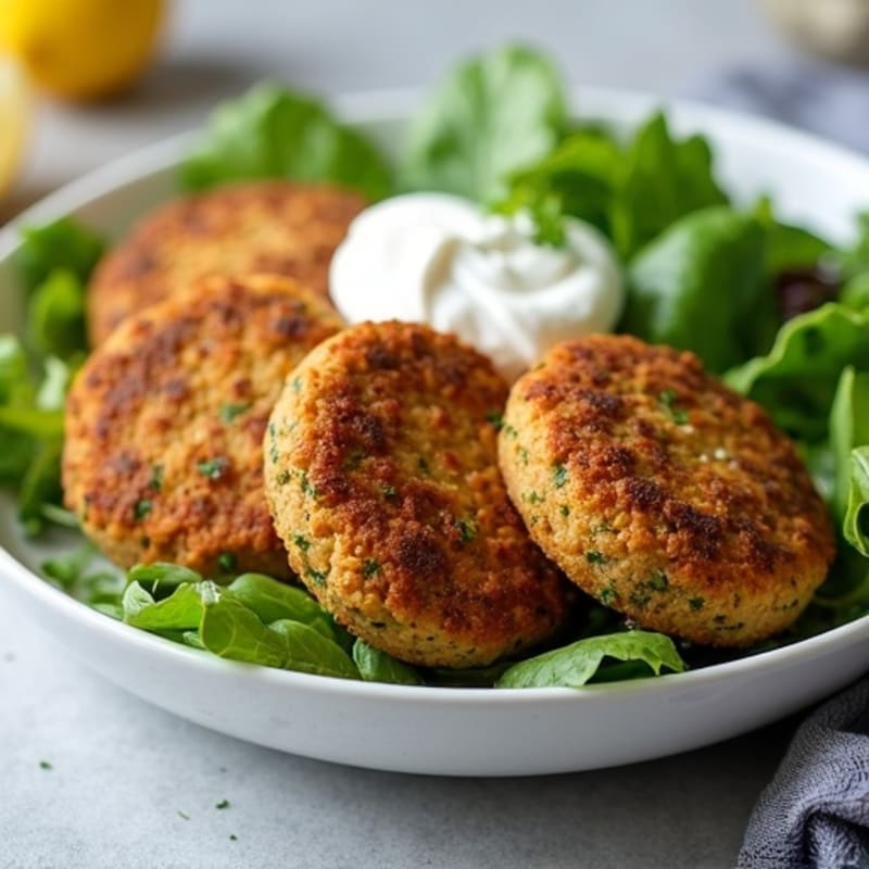 Crispy Baked Falafel with Fresh Greens and Creamy Tahini