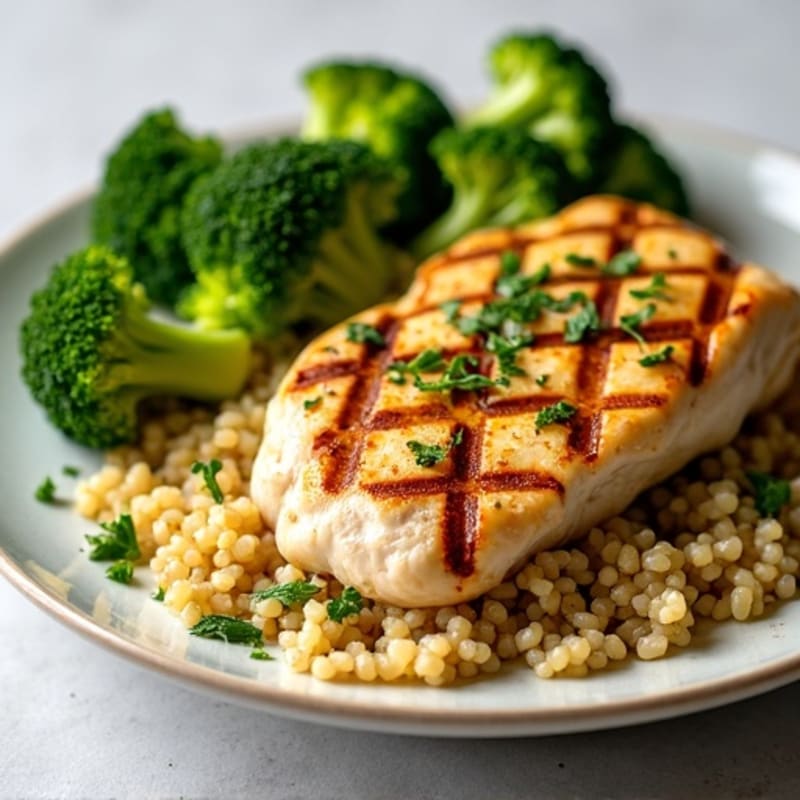 Grilled Chicken Breast with Quinoa and Roasted Broccoli