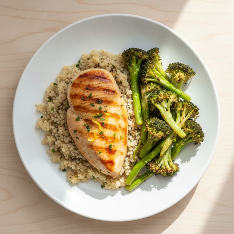 Grilled Chicken Breast with Quinoa and Roasted Broccoli