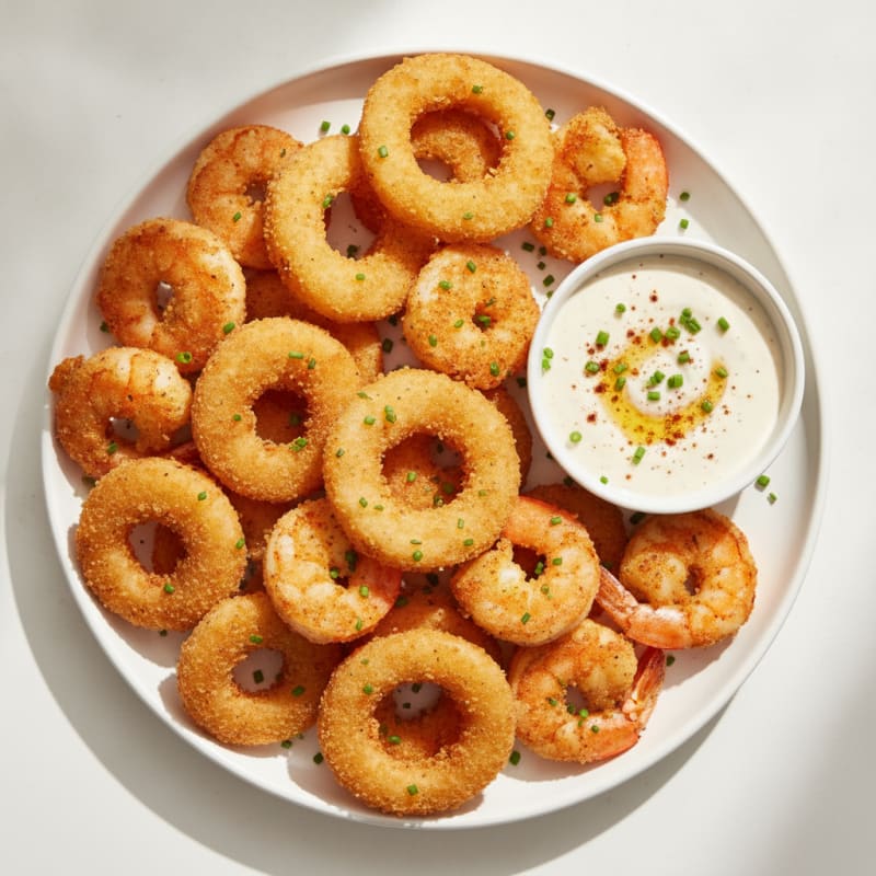 Beer-Battered Onion Ring and Shrimp Basket