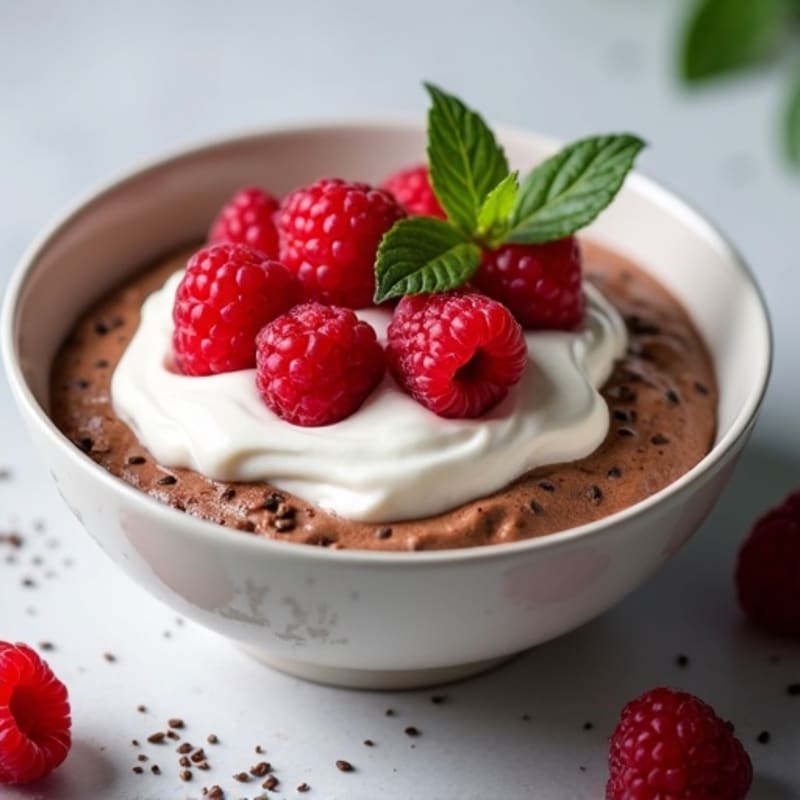 Creamy Greek Yogurt with Chocolate Protein and Raspberries