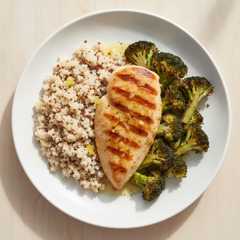 Grilled Chicken Breast with Quinoa and Roasted Broccoli