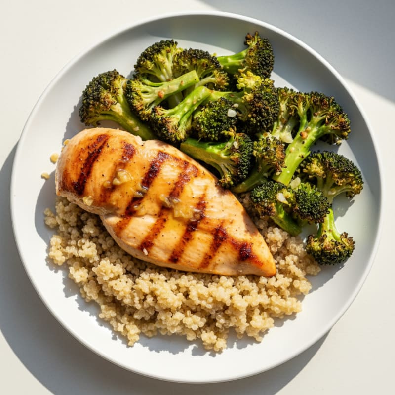 Grilled Chicken Breast with Quinoa and Roasted Broccoli