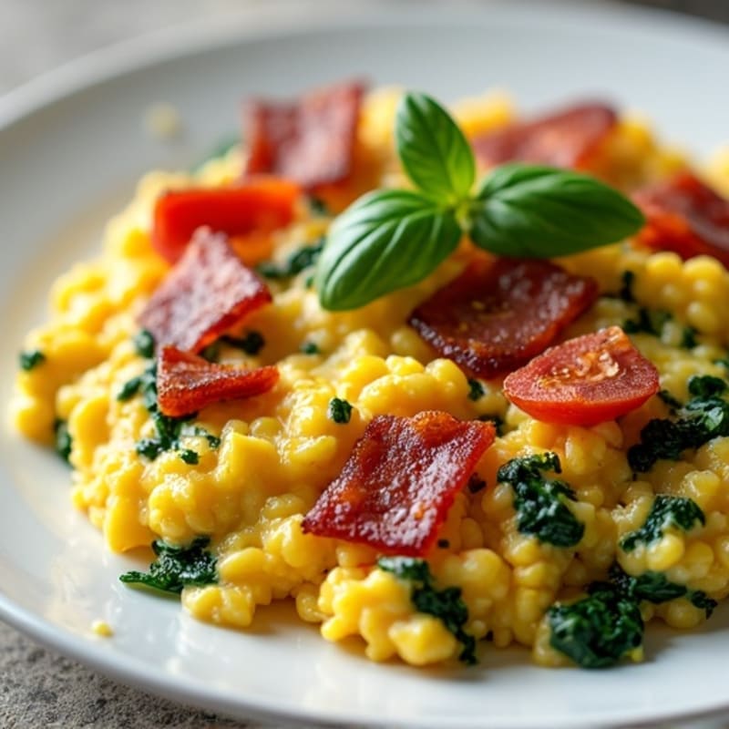 Cottage Cheese Scramble with Spinach and Turkey Bacon