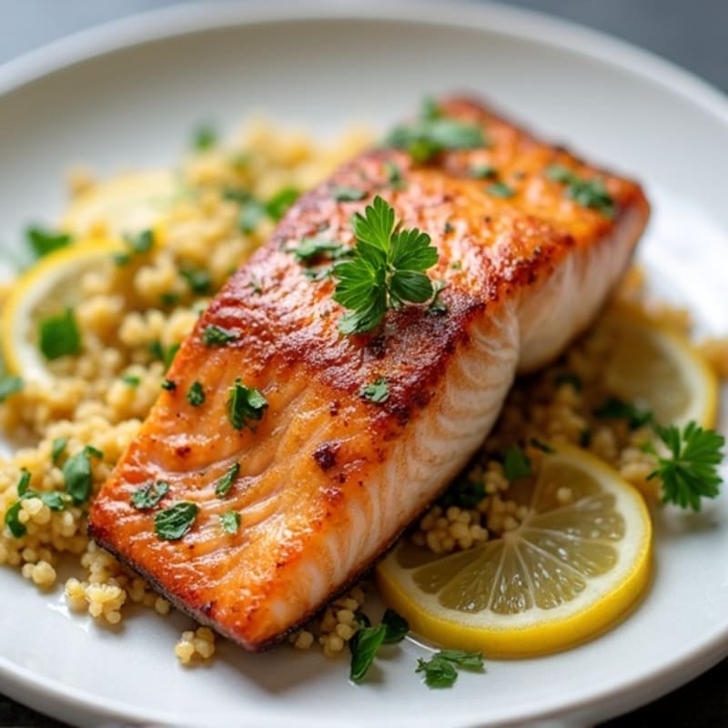 Crispy Pan-Seared Salmon with Lemon Herb Quinoa