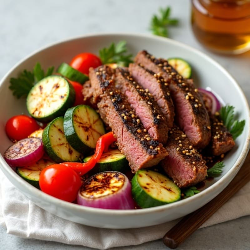 Sweet-Savory Sesame Beef with Charred Vegetables