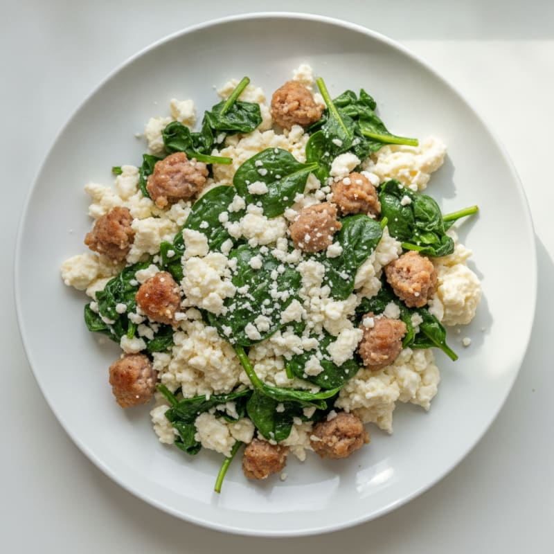 Egg White and Turkey Sausage Scramble with Spinach and Feta