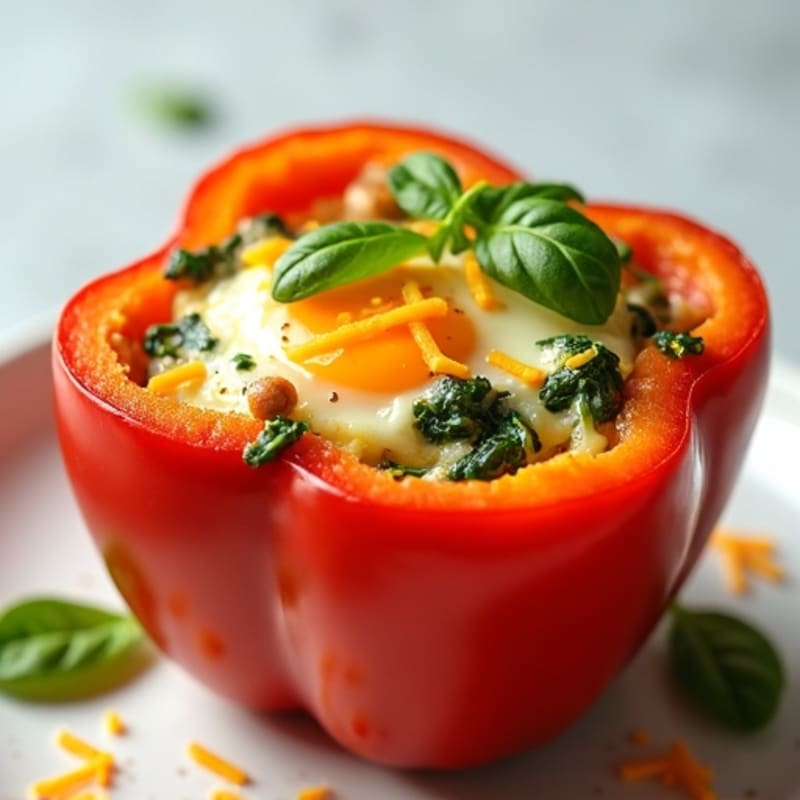 Fluffy Bell Pepper Egg Cups with Spinach