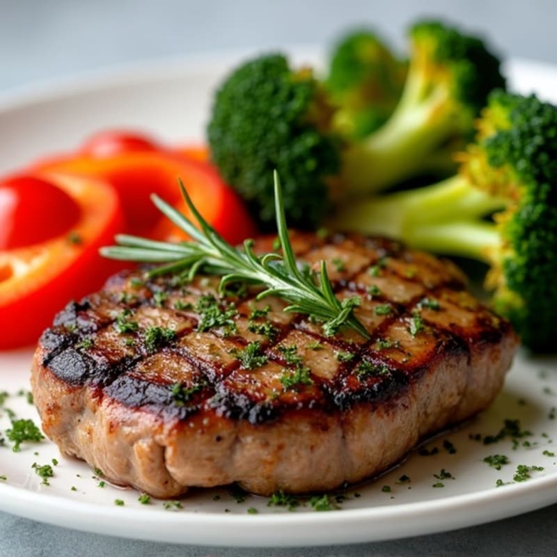 Herb-Crusted Pan Seared Steak with Garlic Roasted Vegetables
