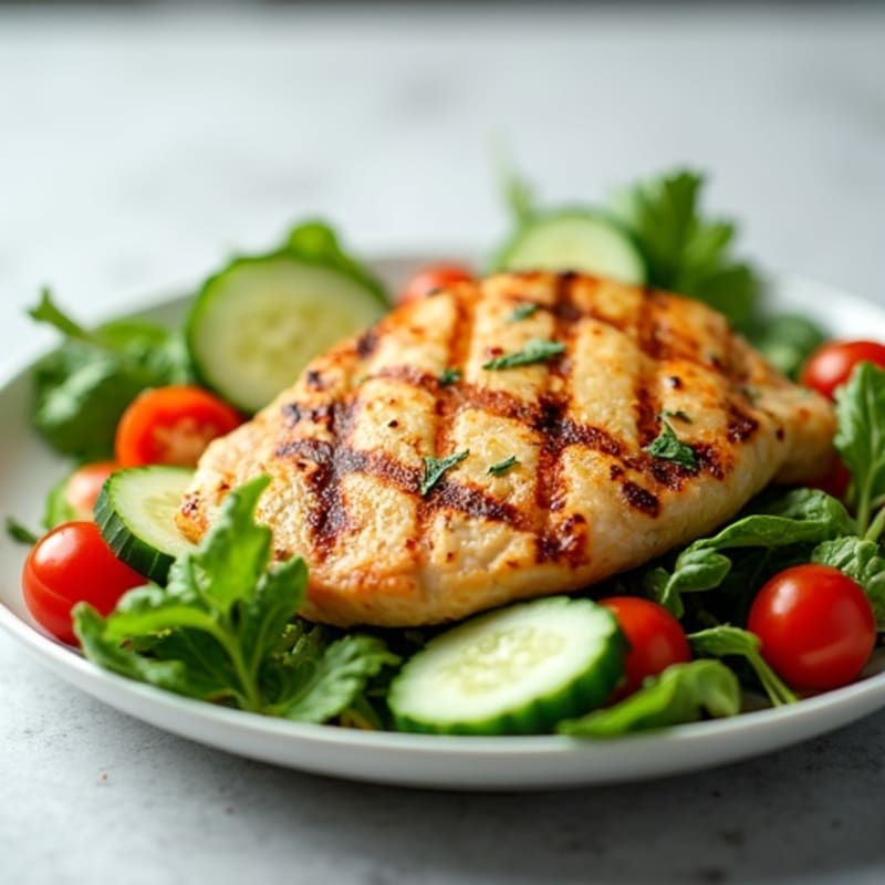 Grilled Chicken Breast Salad with Mixed Greens and Kefir Dressing
