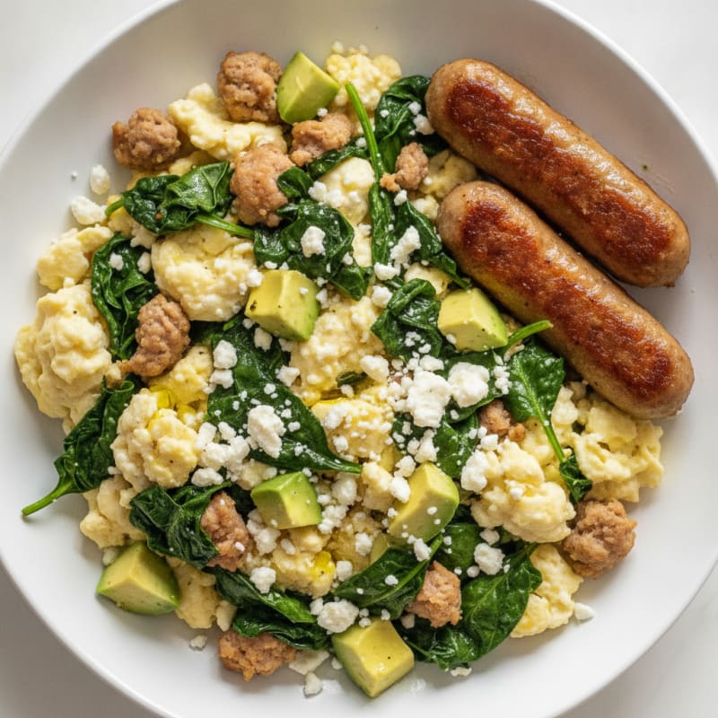 Egg White and Turkey Sausage Scramble with Spinach and Feta
