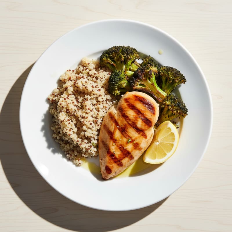 Grilled Chicken Breast with Quinoa and Roasted Broccoli